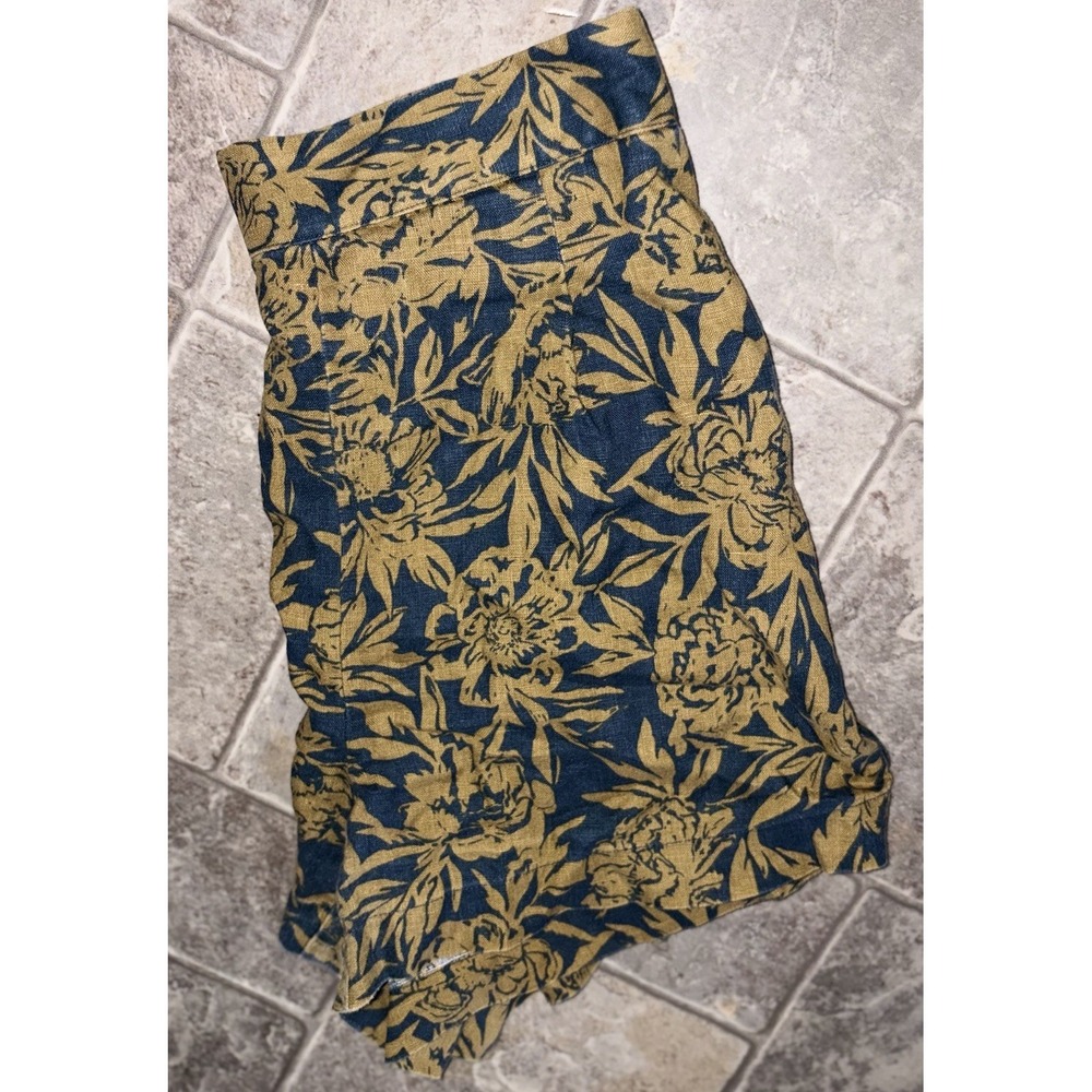 Madewell Clean Pull-On Shorts Linen Teal Gold Floral Print Women's Small